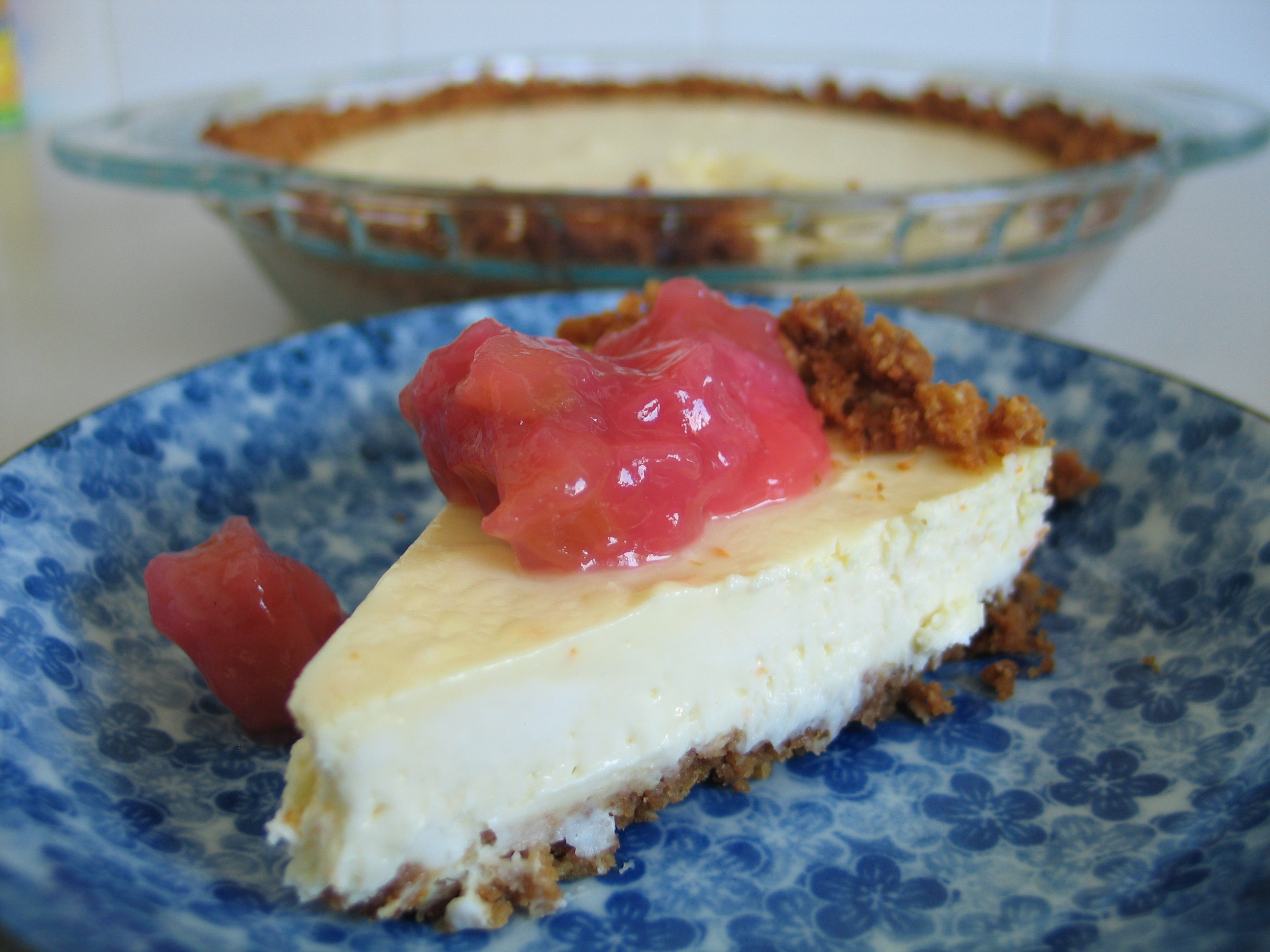 Cheesecake Pie with Rhubarb Sauce