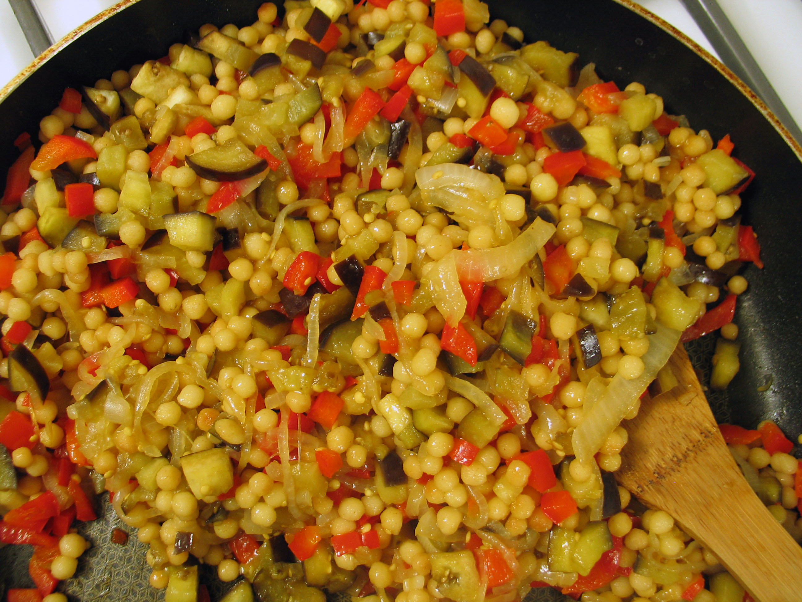 Israeli Couscous with Eggplant and Red Pepper