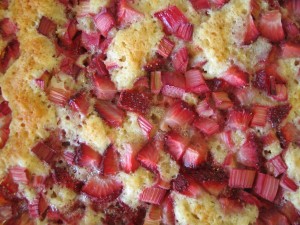Strawberry Rhubarb Cobbler Cake